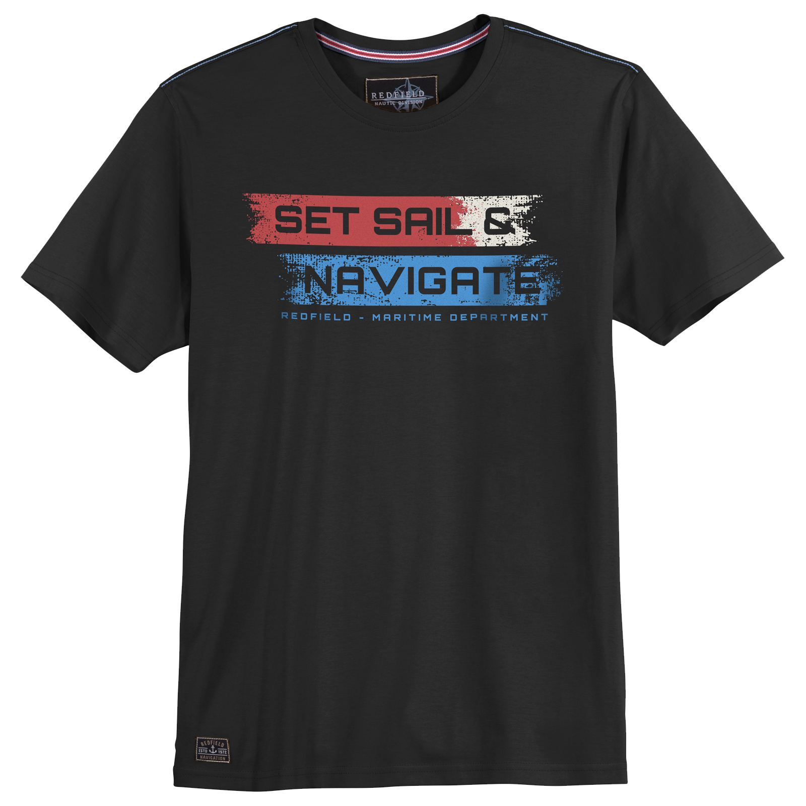 Redfield schwarzes t shirt mit druck Set Sail Navigate maritimes Design