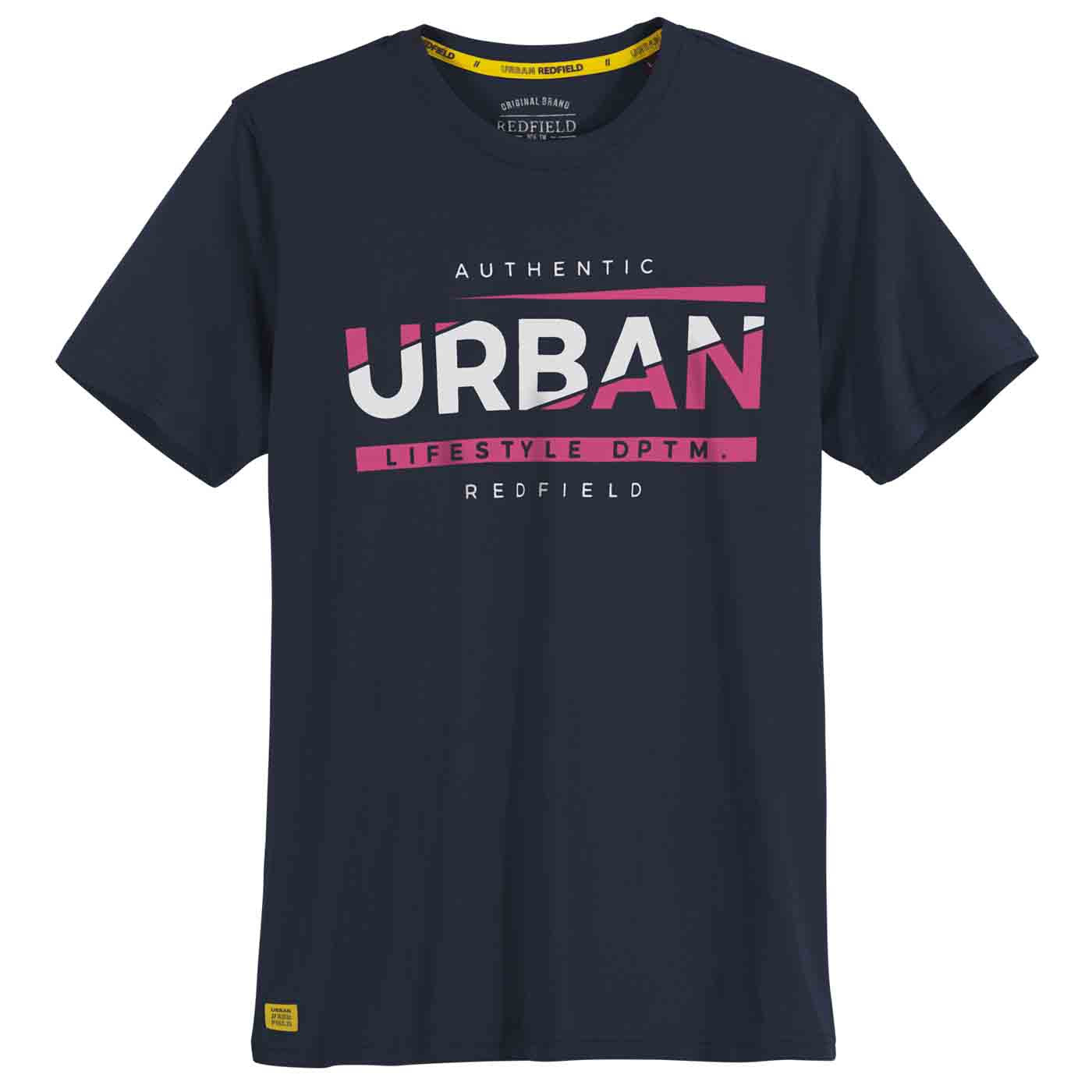 Dunkelblaues Redfield t shirt mit druck Urban Lifestyle Design und Rundhalsausschnitt