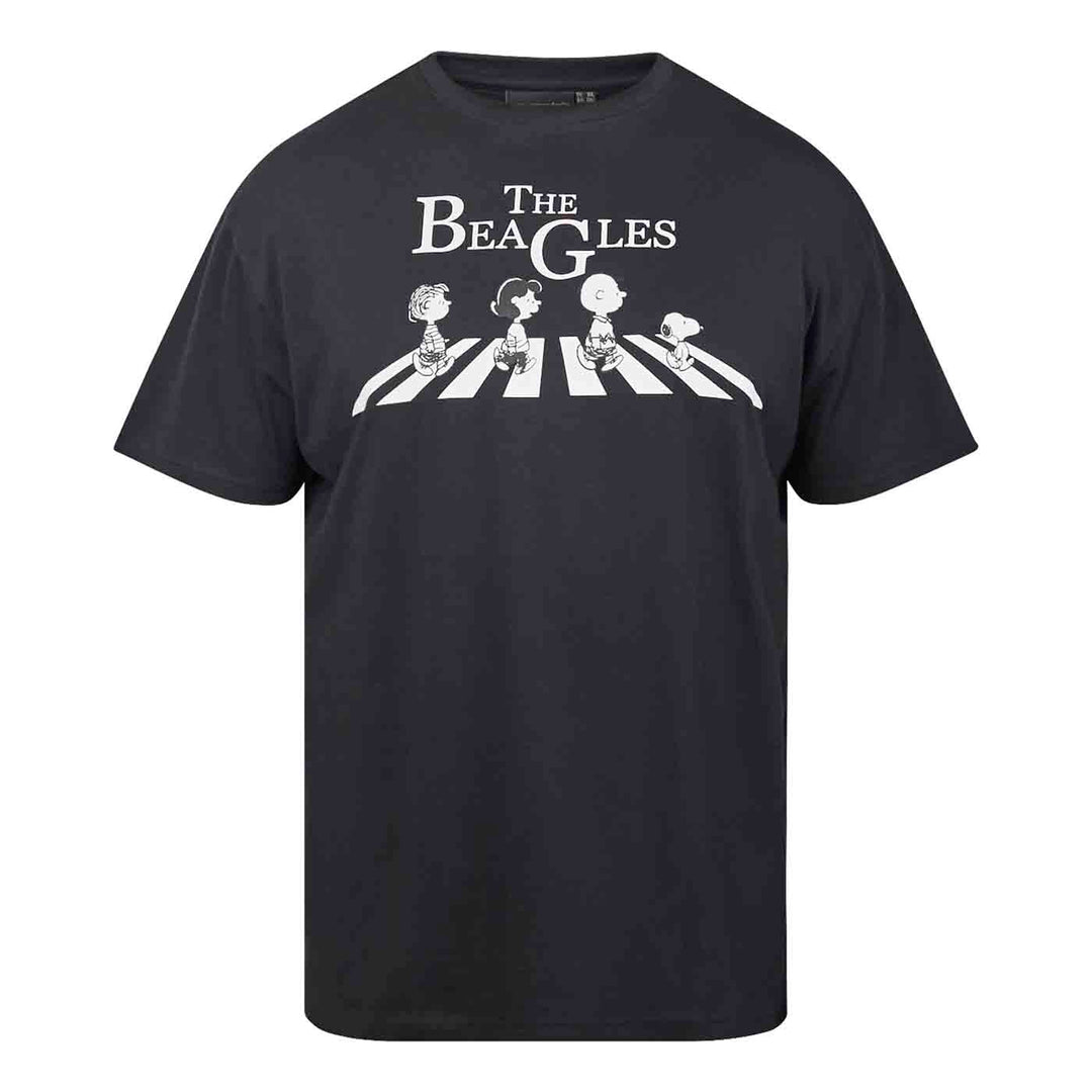Schwarzes T Shirt Peanuts Snoopy mit Beatles Print und Allsize Logo in Unisex Passform