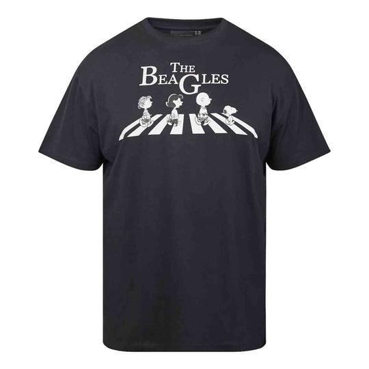 Schwarzes T Shirt Peanuts Snoopy mit Beatles Print und Allsize Logo in Unisex Passform