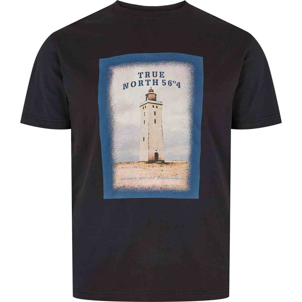 Schwarzes T Shirt T von Allsize mit Leuchtturm Druck und maritimem Design