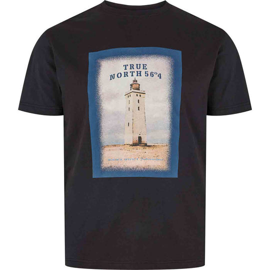 Schwarzes T Shirt T von Allsize mit Leuchtturm Druck und maritimem Design