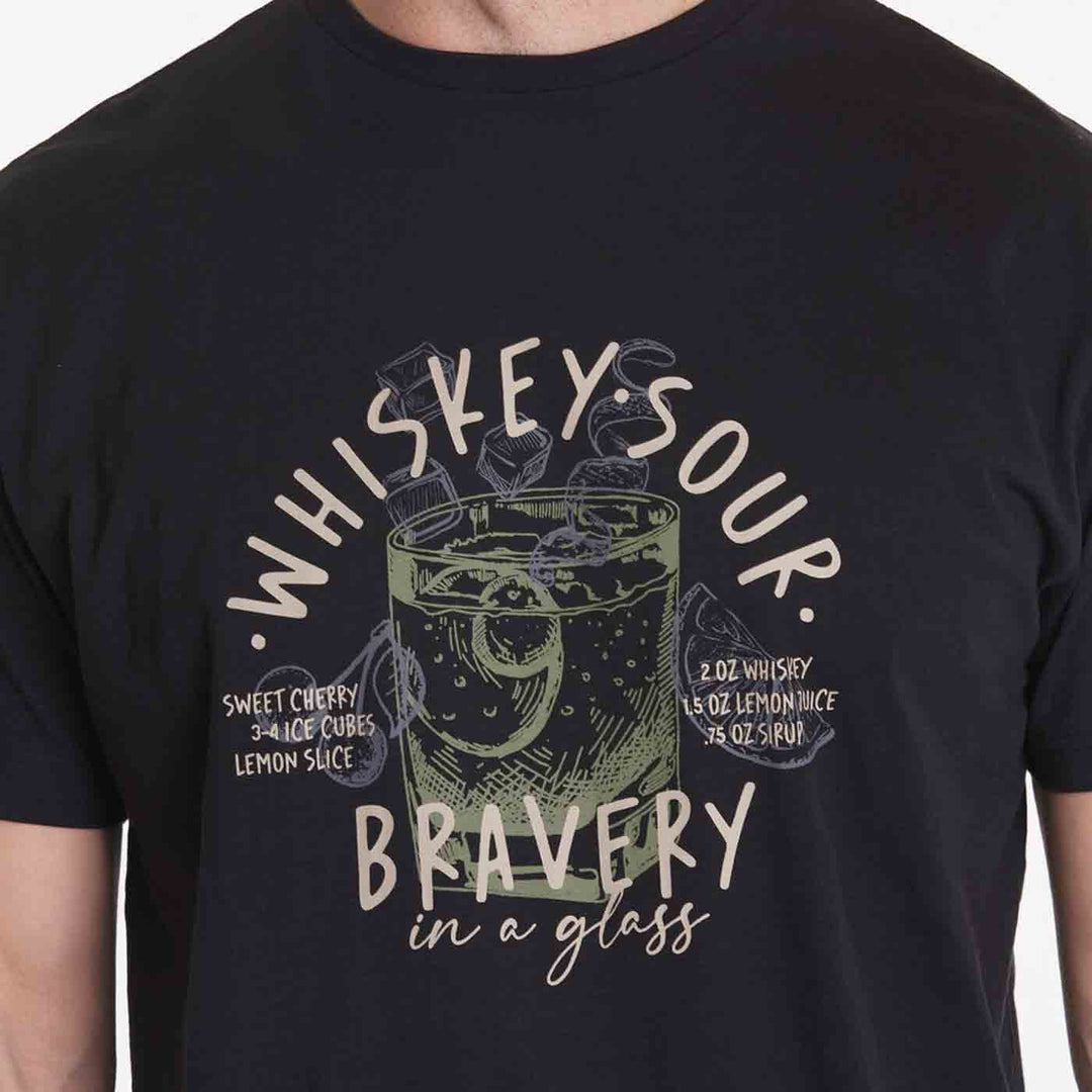 Schwarzes Allsize T-Shirt Übergröße Herren mit Whiskey Sour Cocktail Druck auf der Vorderseite