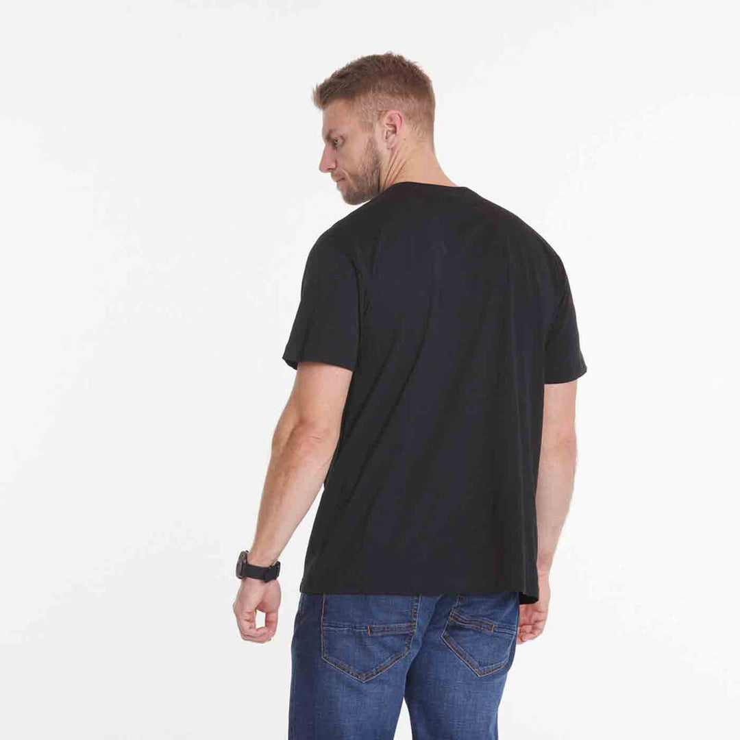 Schwarzes T-Shirt Übergröße Herren von Allsize, Rückansicht, lässig geschnittenes Herren-T-Shirt