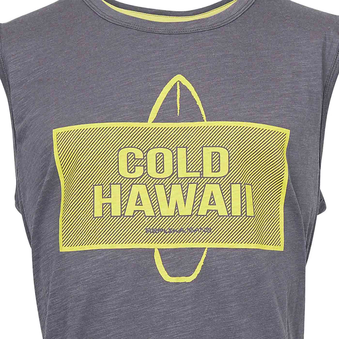 Allsize Tank-top mit Cold Hawaii Aufdruck in Grau und Gelb für sommerliche Looks
