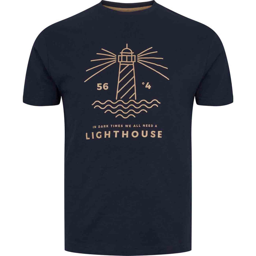 T shirt übergröße herren von Allsize in Marineblau mit Leuchtturm Druck und kurzem Arm
