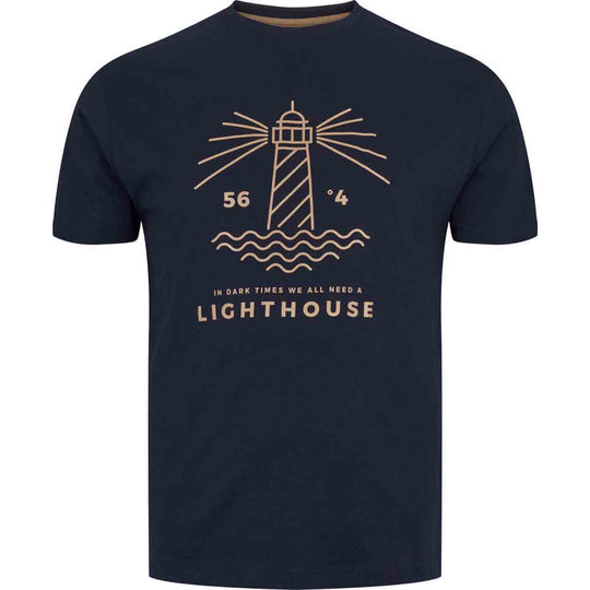 T shirt übergröße herren von Allsize in Marineblau mit Leuchtturm Druck und kurzem Arm