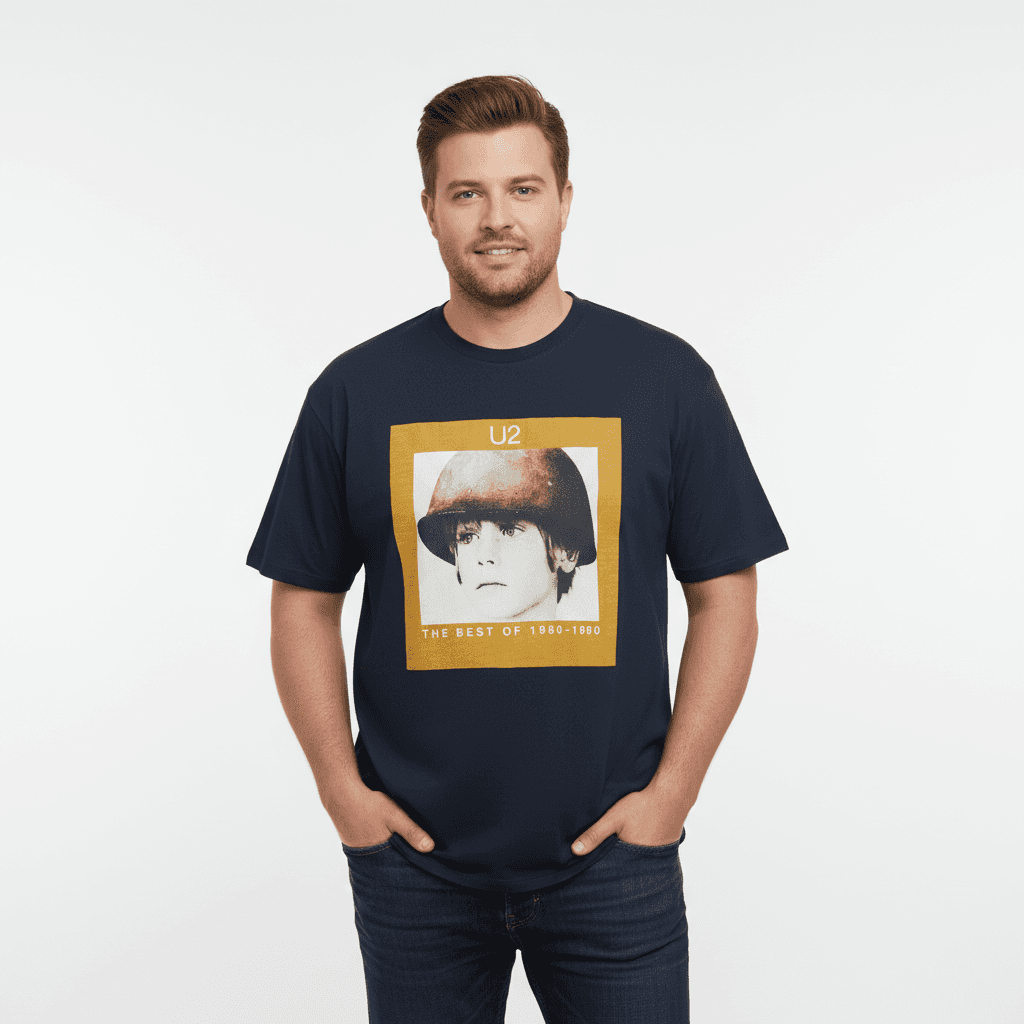 U2 T-Shirt Übergröße von Allsize in Dunkelblau mit ikonischem Banddruck und Rundhalsausschnitt