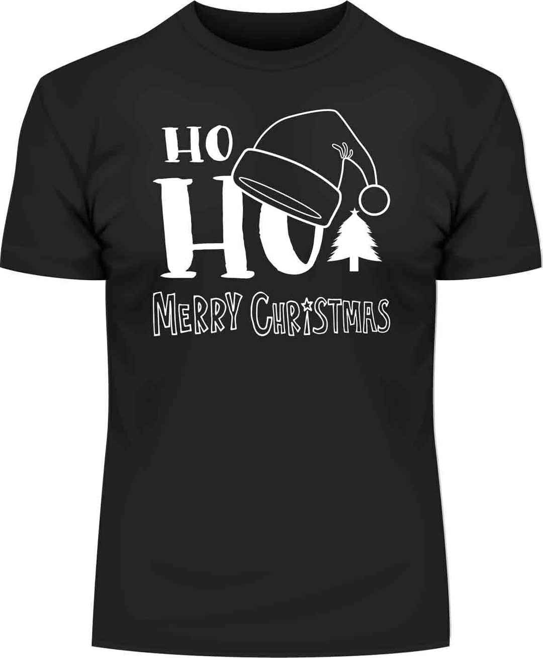 Schwarzes Weihnachts-T-Shirt von BigTiger mit weißem Ho Ho Ho Aufdruck und Weihnachtsmütze