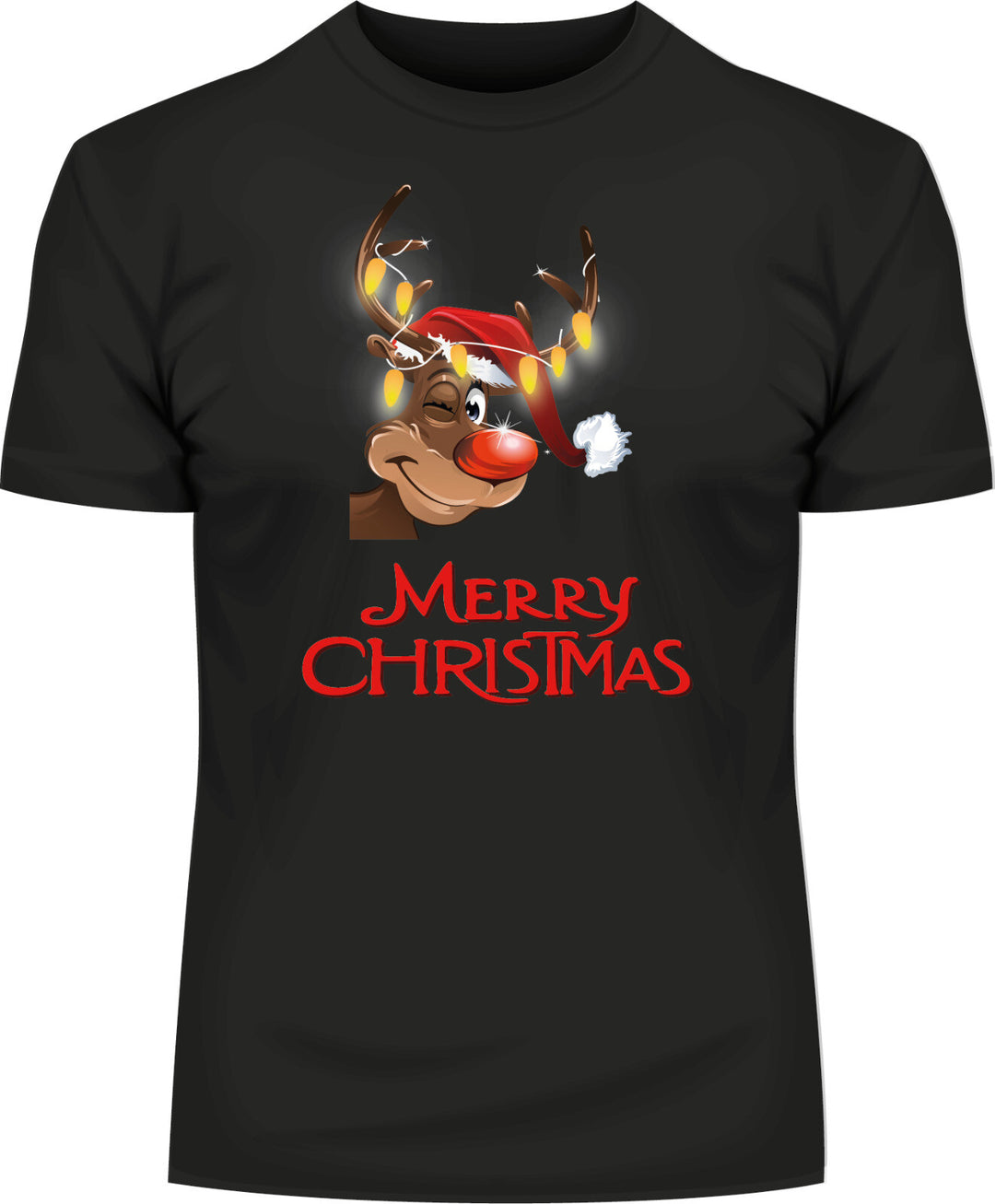 Schwarzes Weihnachts-T-Shirt von BigTiger mit lustigem Rentier und Merry Christmas Schriftzug