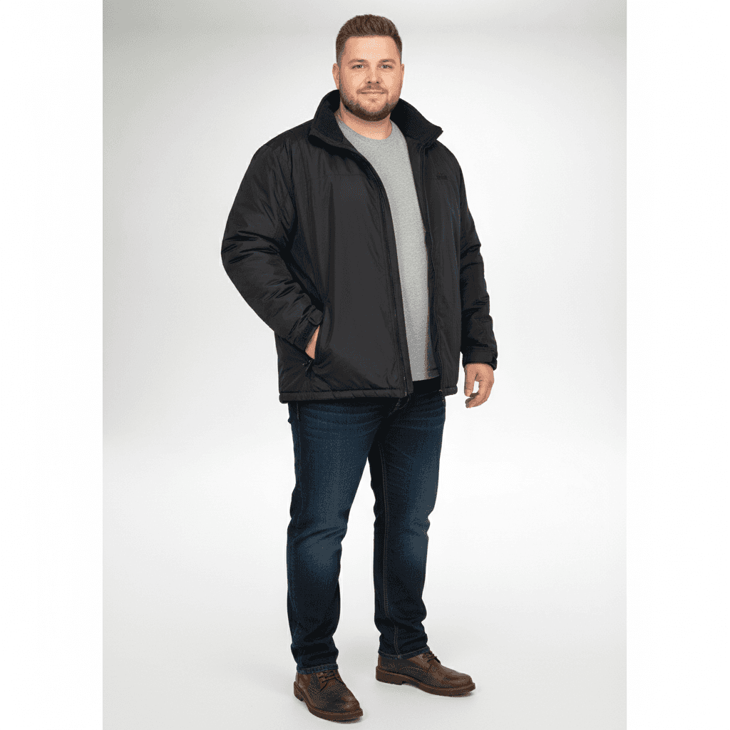 Brigg schwarze winterjacke herren mit hohem Kragen und seitlichen Taschen für kalte Tage