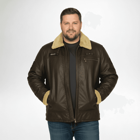 Allsize Leder-Jacke mit Fellkragen und warmem Innenfutter als winterjacke herren