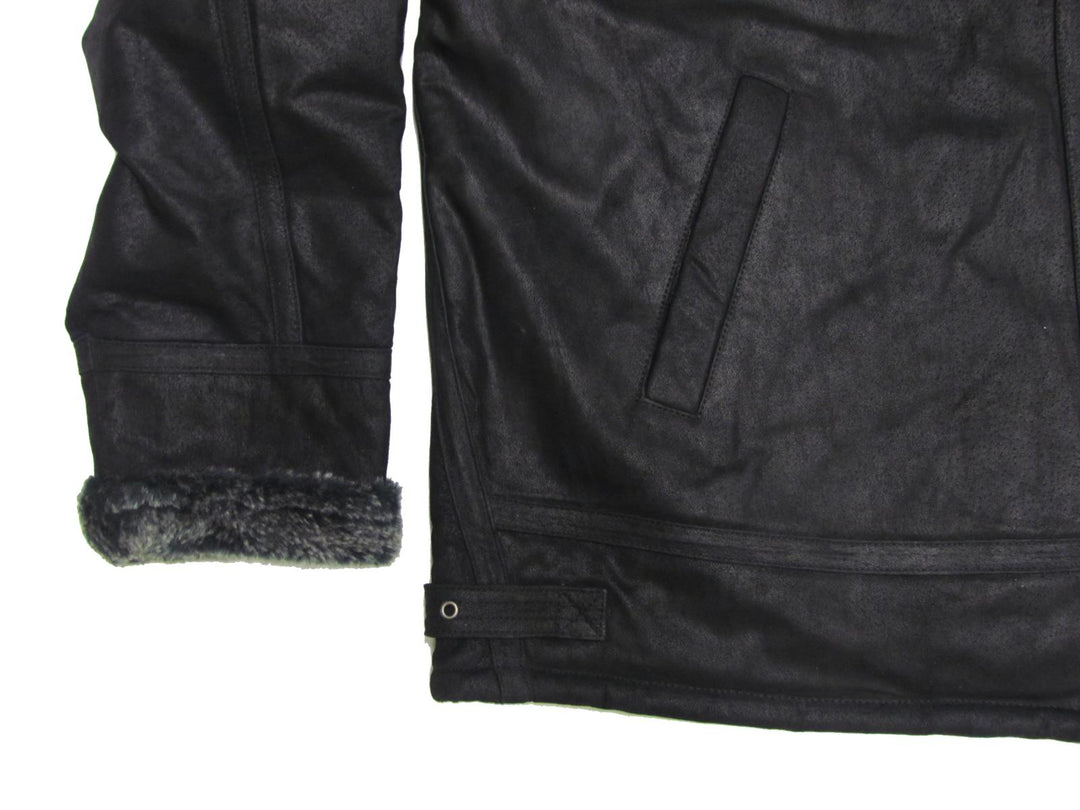 Schwarze winterjacke herren aus Leder mit Futter und Taschen von Allsize