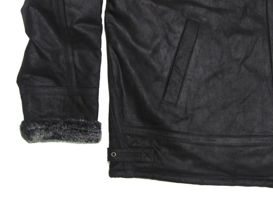 Schwarze winterjacke herren aus Leder mit Futter und Taschen von Allsize